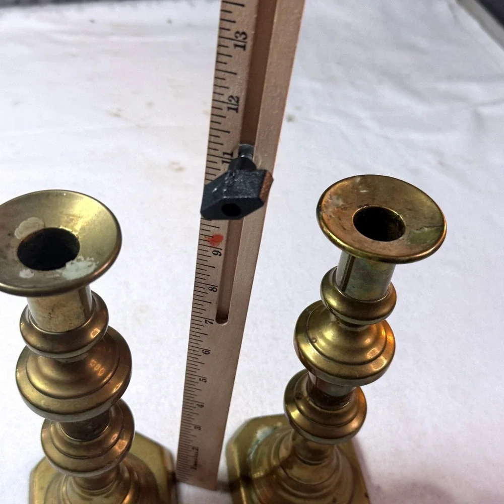 Vintage Brass Candlestick Holders Mid Century Home 9in Octagonal Regency Set 2